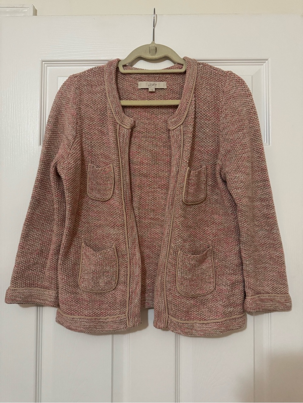 LOFT Heathered Blush Open Knit Cardigan